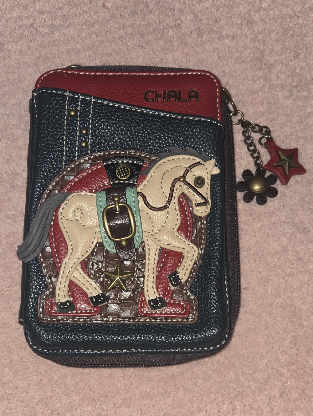 Chala Navy & Red Rodeo Horse Zip Wallet with Star Charm - No strap!